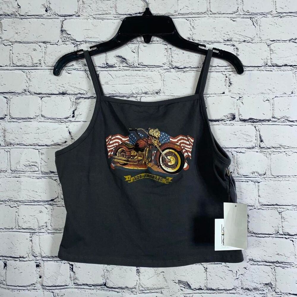 La la land women’s new black dark gray tank top with motorcycle graphic tank top